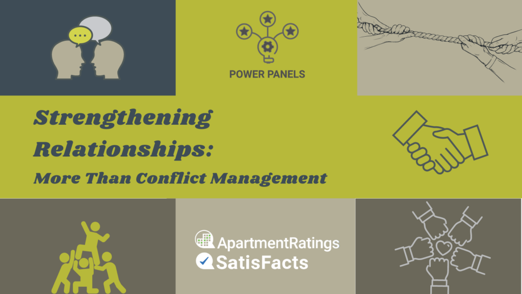 strenthening relationships title and conflict and relationship graphics with green, tan, and gray background