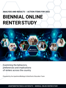 biennial online renter study title with tech image and people and satisfacts and apartmentratings logo