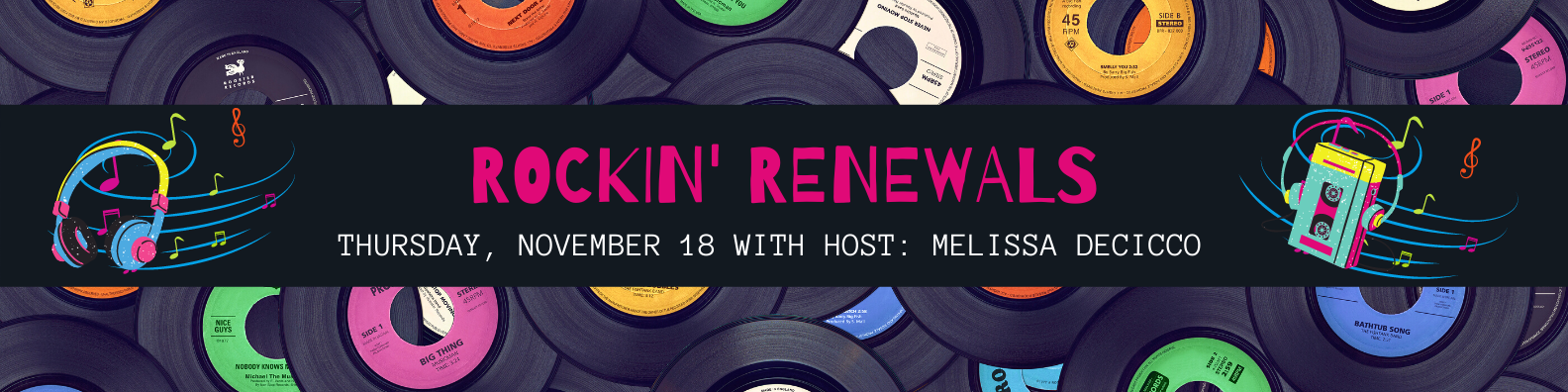 Rockin Renewals banner with records