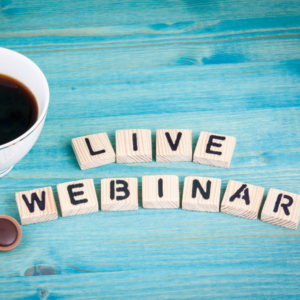 live webinar spelled out on blocks with blue background