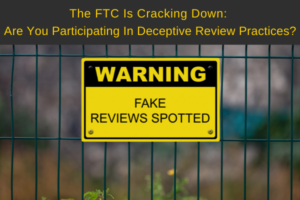 warning sign with "fake reviews spotted" text on a gate