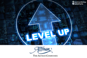 level up text with up arrow and altman companies logo