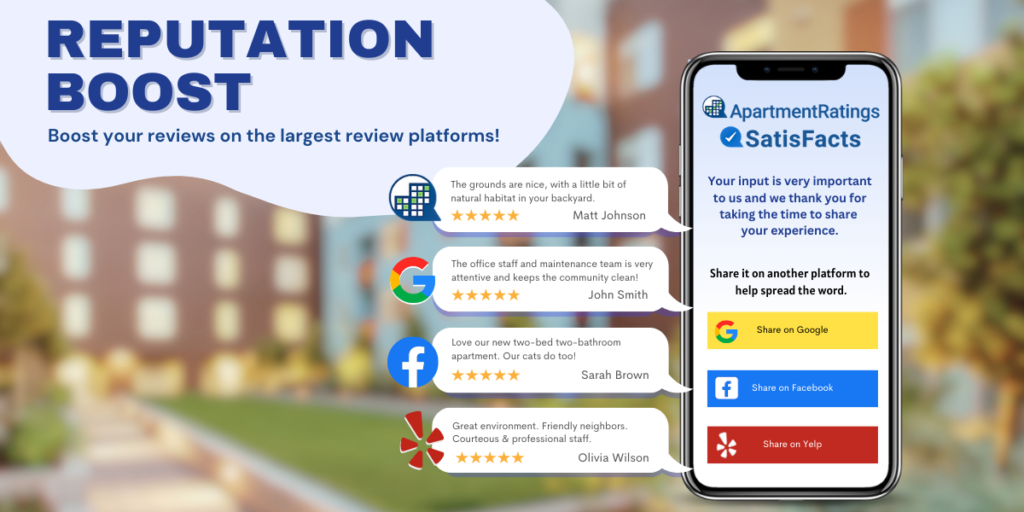 reputation boost by AparmentRatings & Satisfacts - boost your reviews on Yelp, Google, and Facebook 